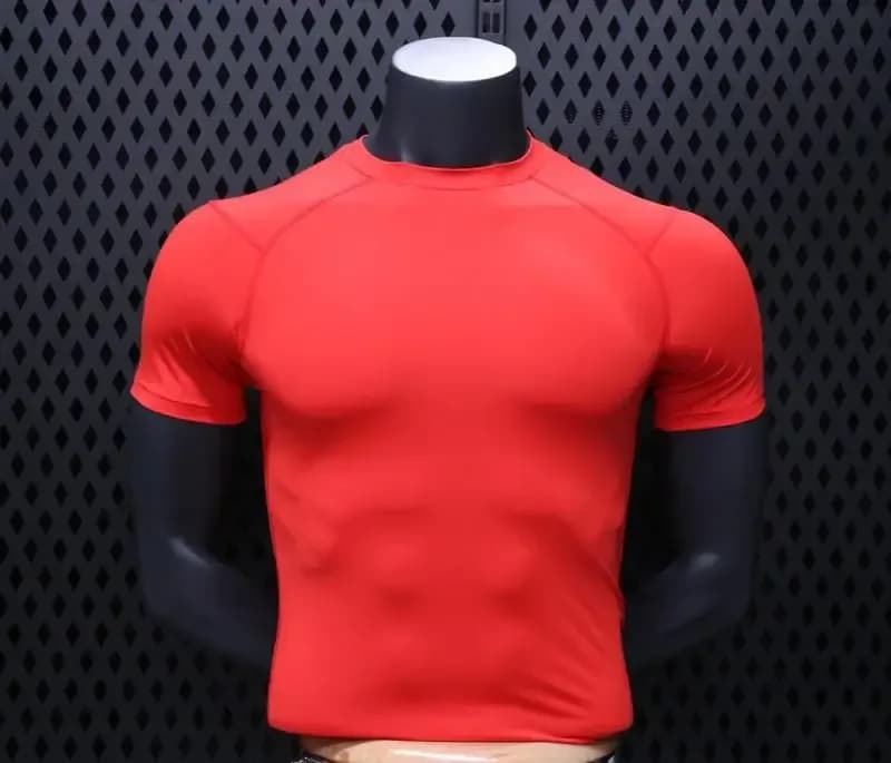 red compression gym t-shirt on a mannequin