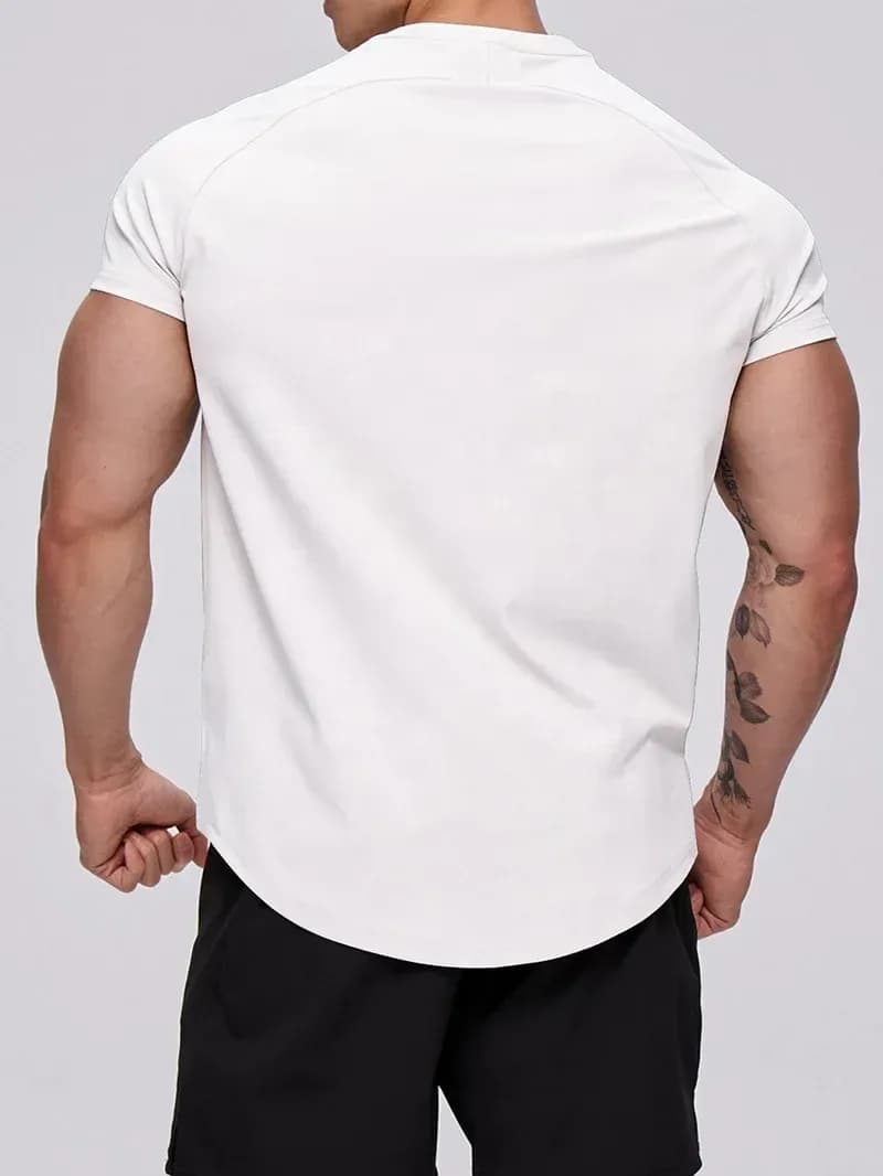 back of the white athletic fit gym t-shirt with raglan seams