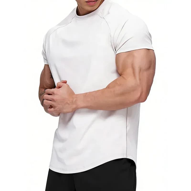 white athletic fit gym t-shirt, side view