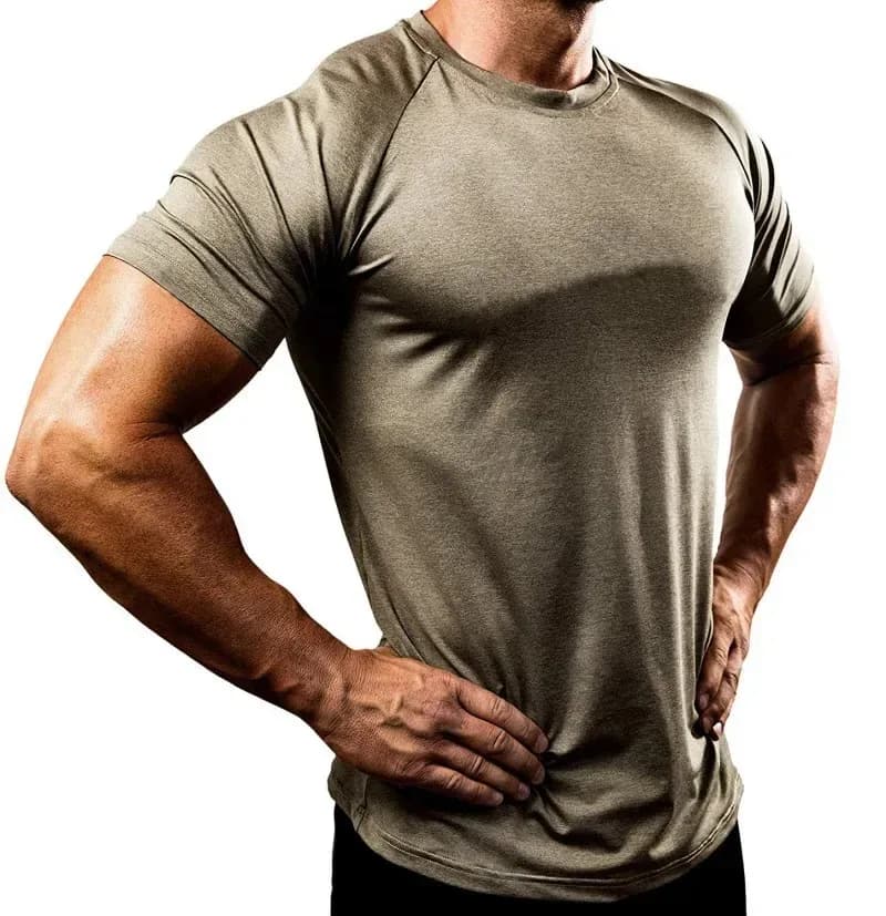 khaki slim fit gym t-shirt for men with raglan sleeves
