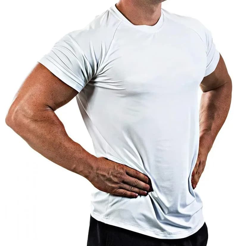 man wearing a white slim fit gym t-shirt