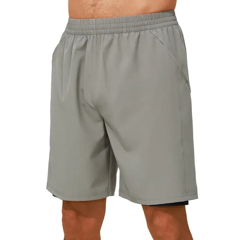 2 in 1 gym shorts with side pocket and liner, front view