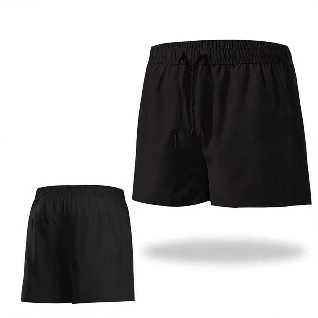 black quick dry running shorts, front and back view