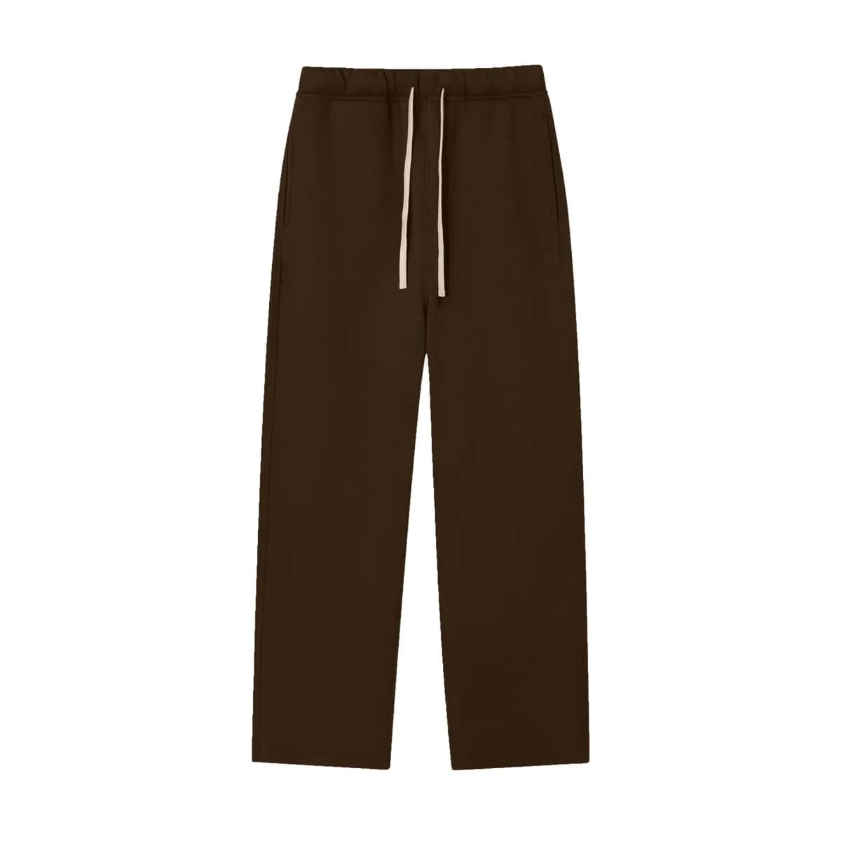 brown straight leg fleece sweatpants, laid flat