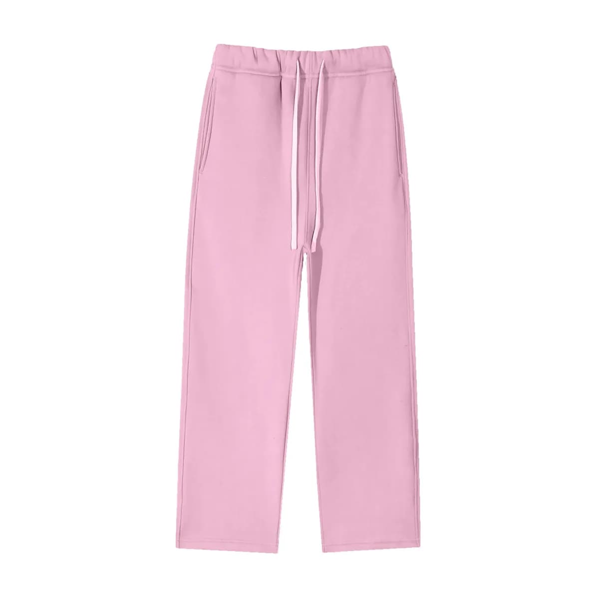 pink straight leg fleece sweatpants, laid flat