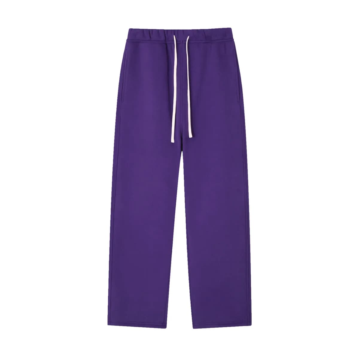 purple straight leg fleece sweatpants, laid flat