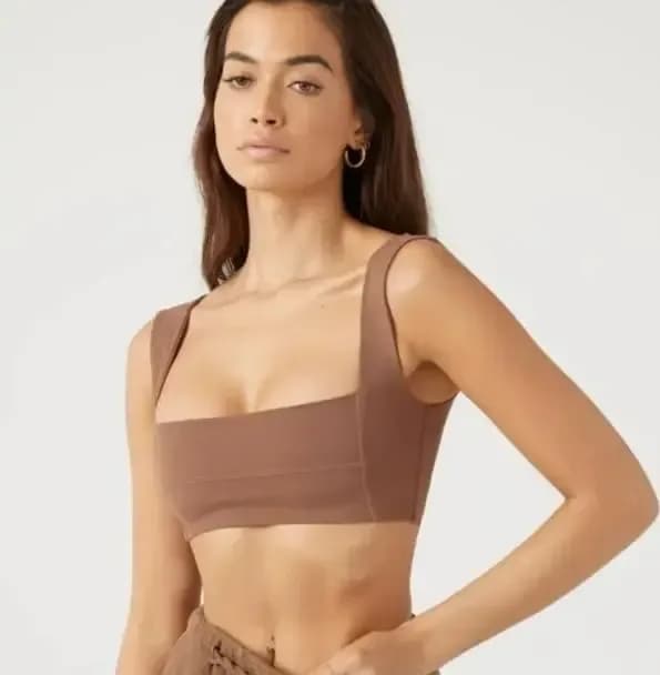 brown square neck sports bra with wide straps