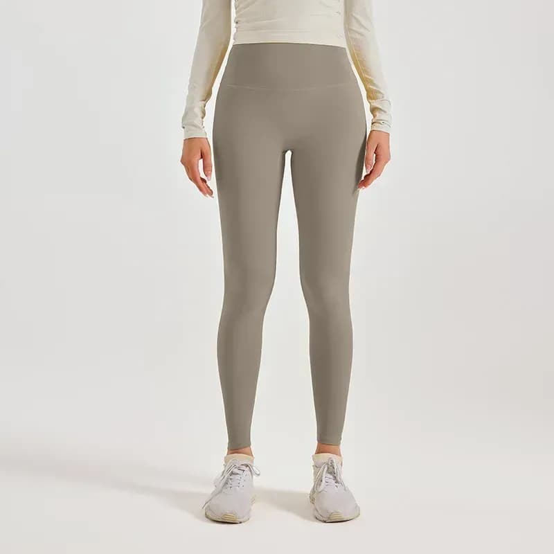 khaki high waisted workout leggings, front view