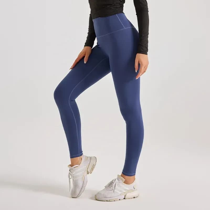 navy blue high waisted workout leggings with wide waistband