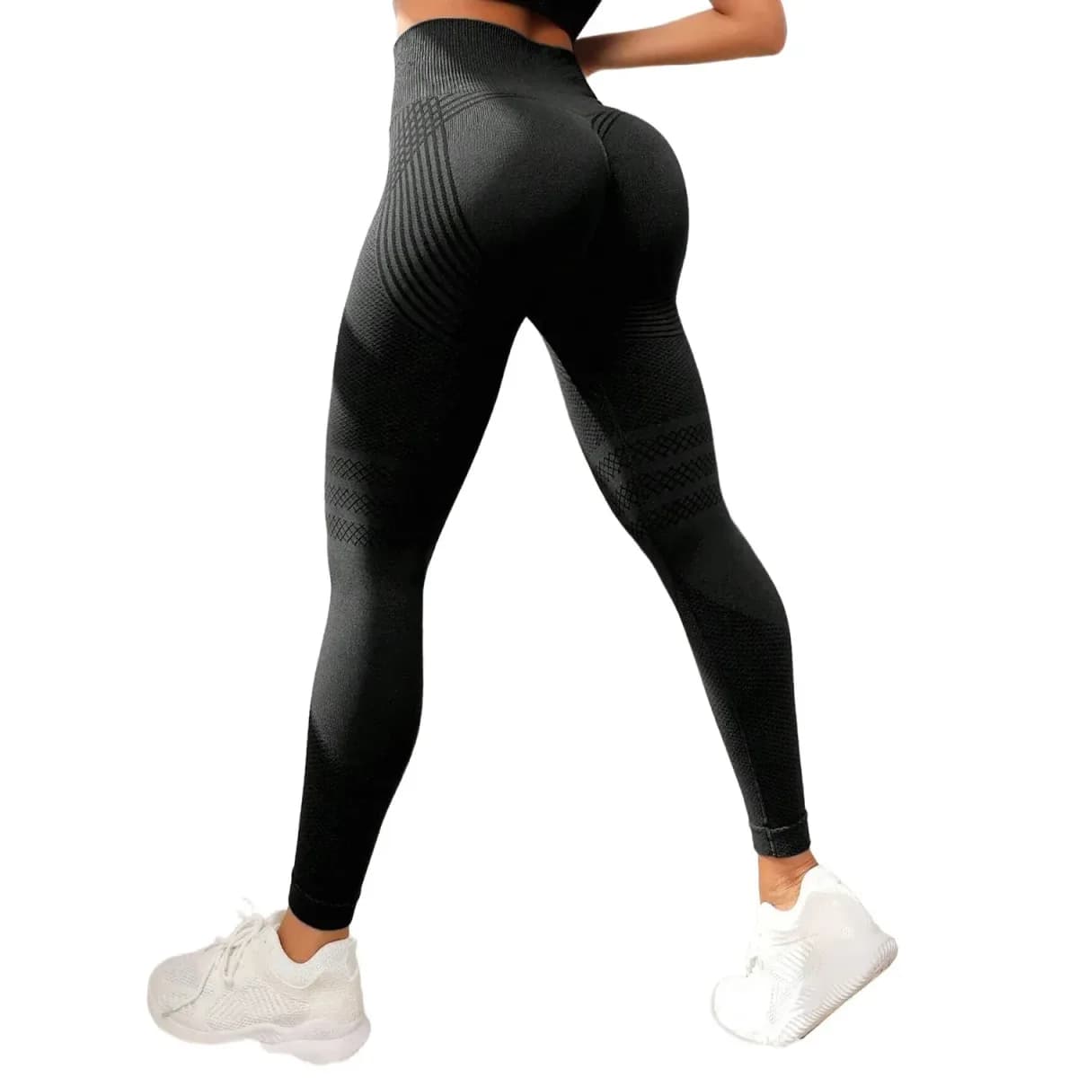 black high waisted lifting leggings with contour knit, back view