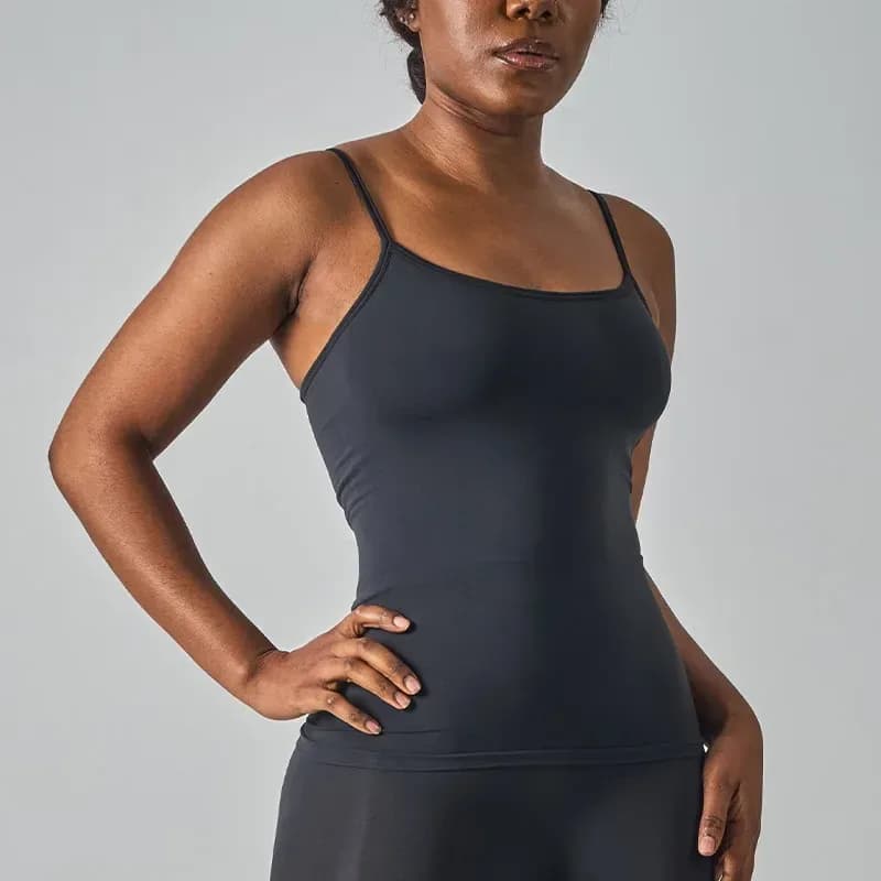 black seamless workout tank top with square neck