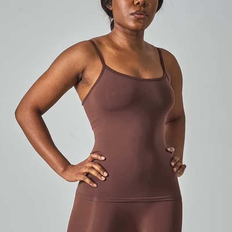 coffee seamless workout tank top with square neck