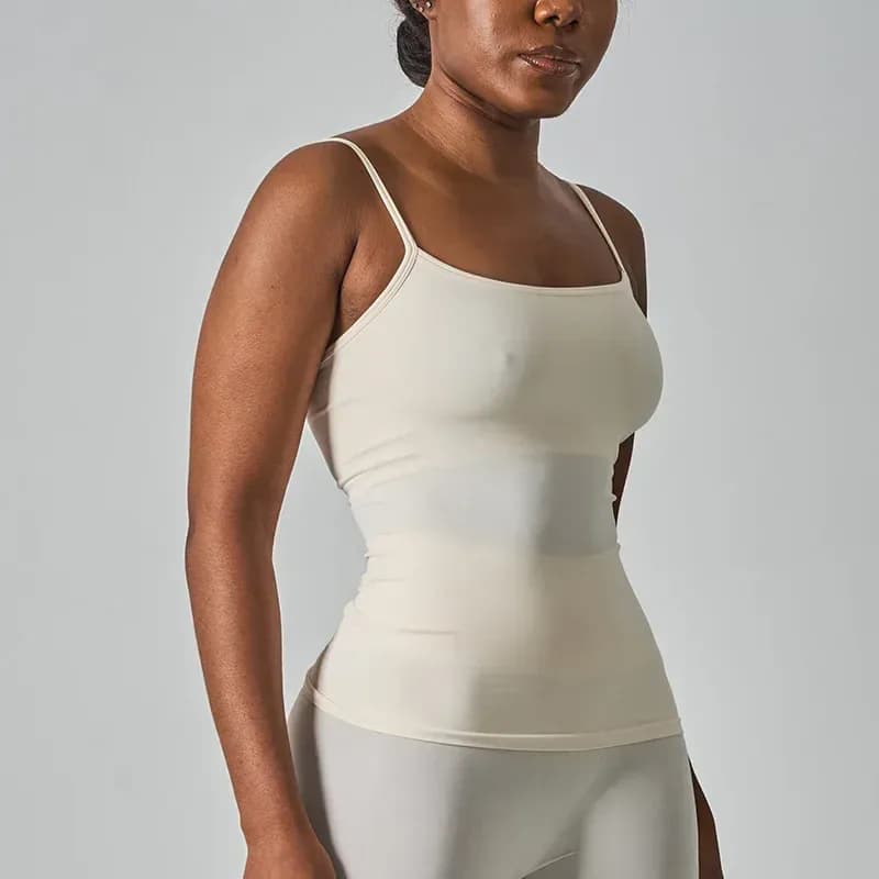 cream seamless workout tank top with square neck