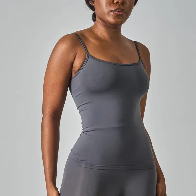 grey seamless workout tank top with square neck