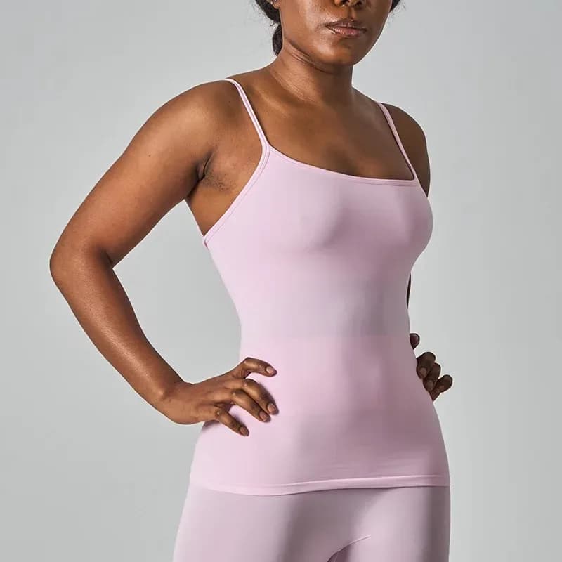 pink seamless workout tank top with square neck