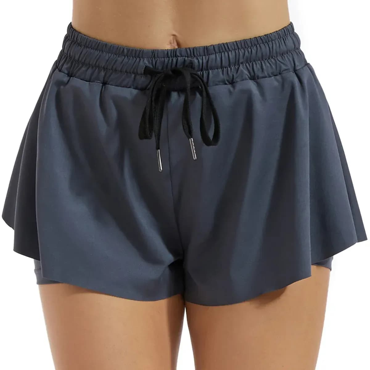 grey flowy 2 in 1 running shorts with liner