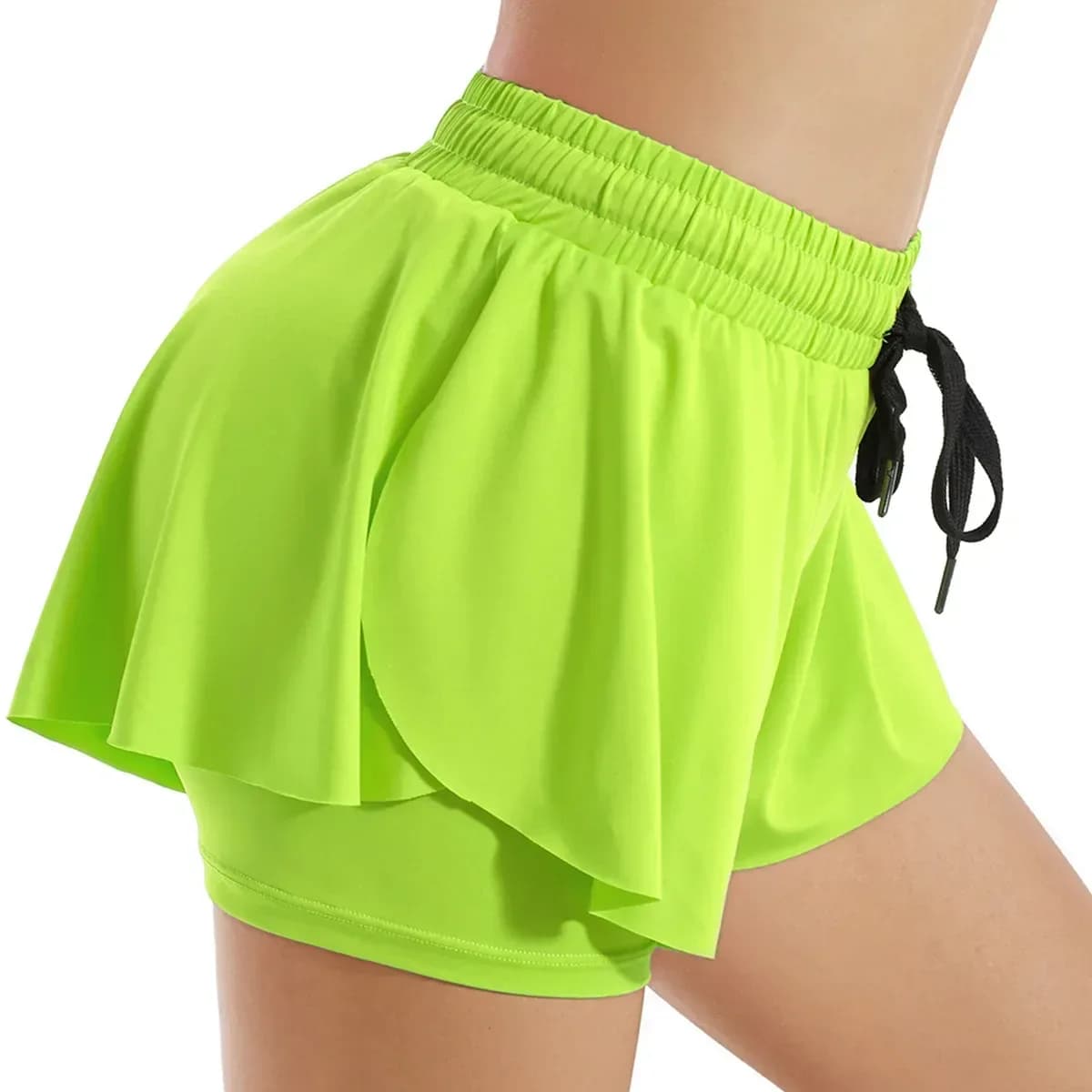 lime flowy 2 in 1 running shorts with liner
