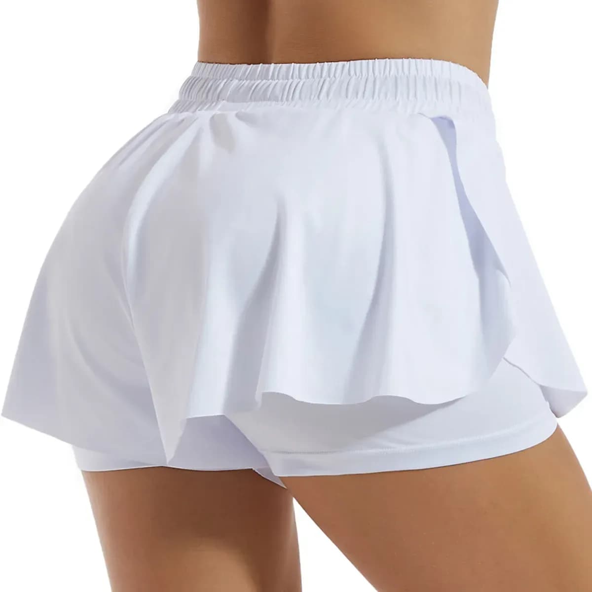 white flowy 2 in 1 running shorts with liner