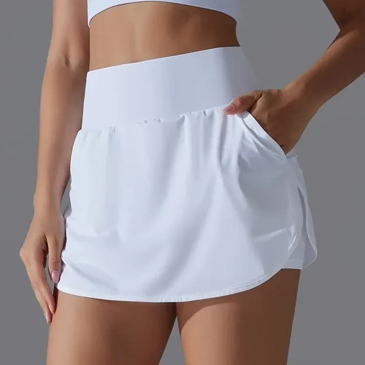 white high waisted athletic skort with pockets