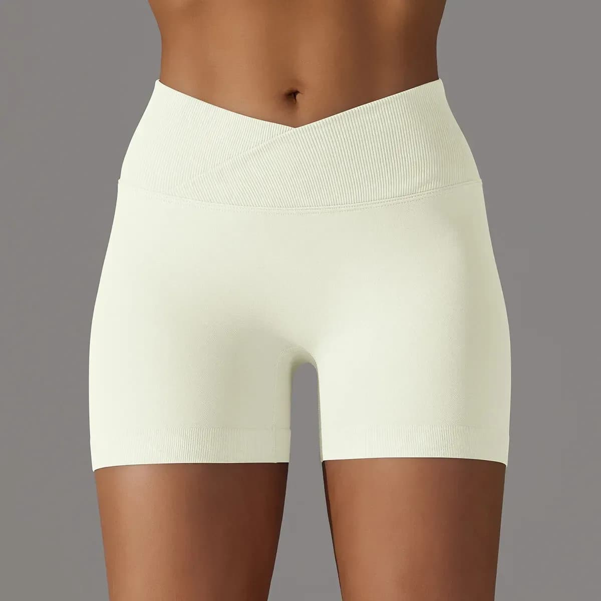 cream seamless scrunch butt gym shorts with v waistband