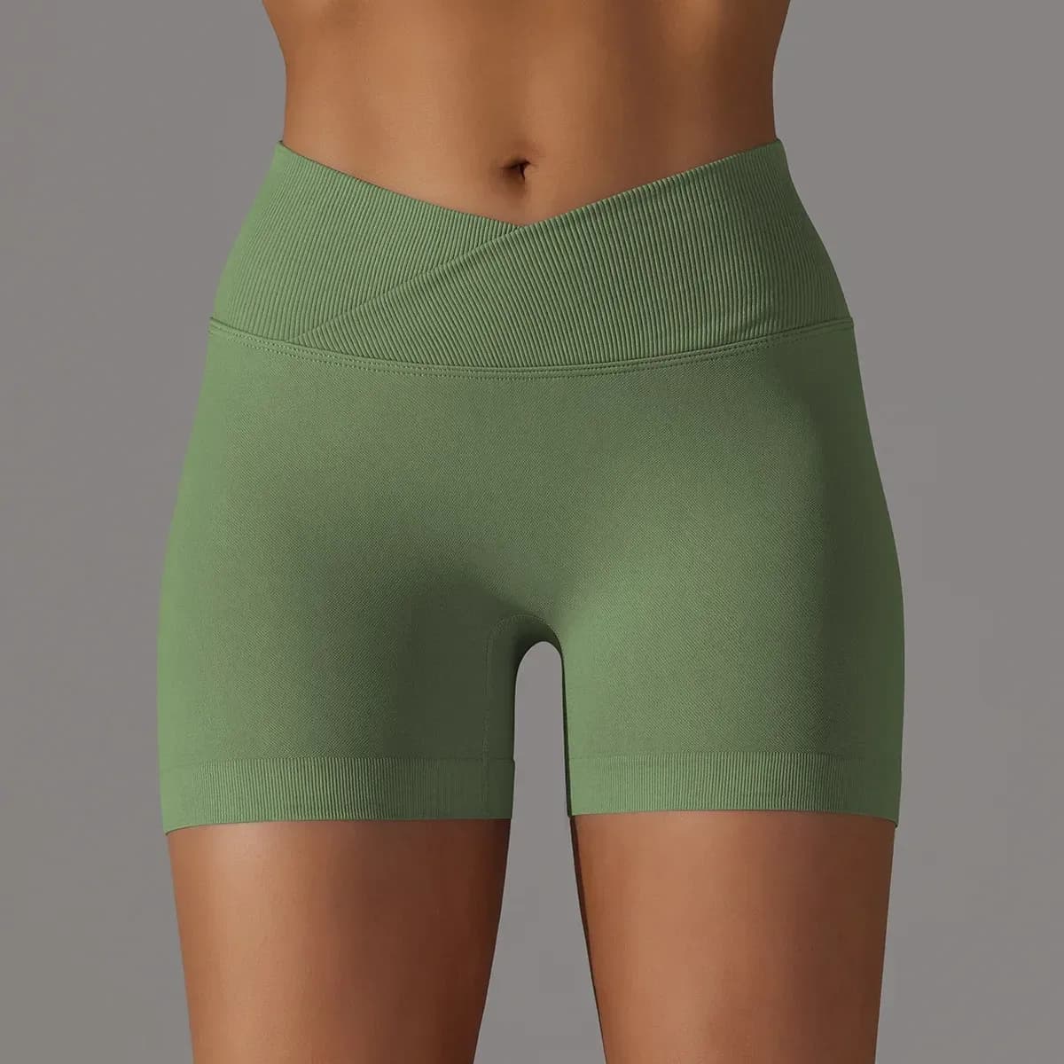 olive seamless scrunch butt gym shorts with v waistband