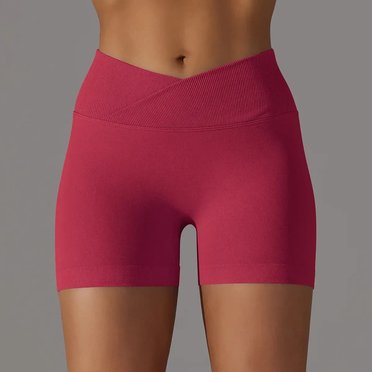 red seamless scrunch butt gym shorts with v waistband