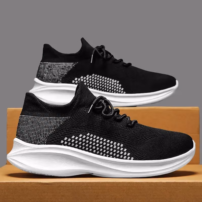 black lightweight knit running shoes