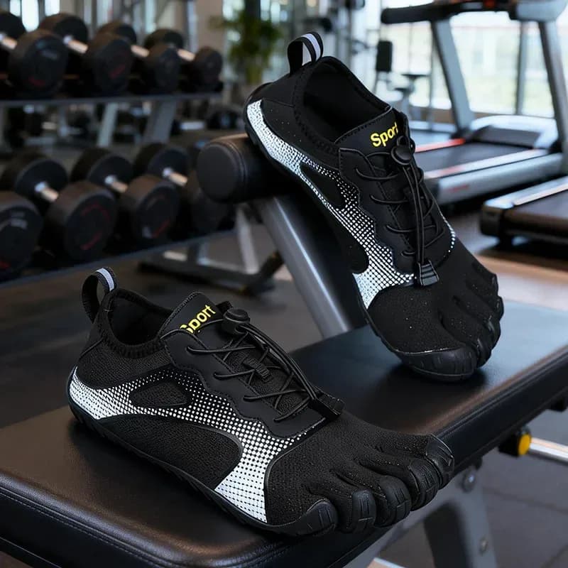 black print barefoot toe shoes for lifting