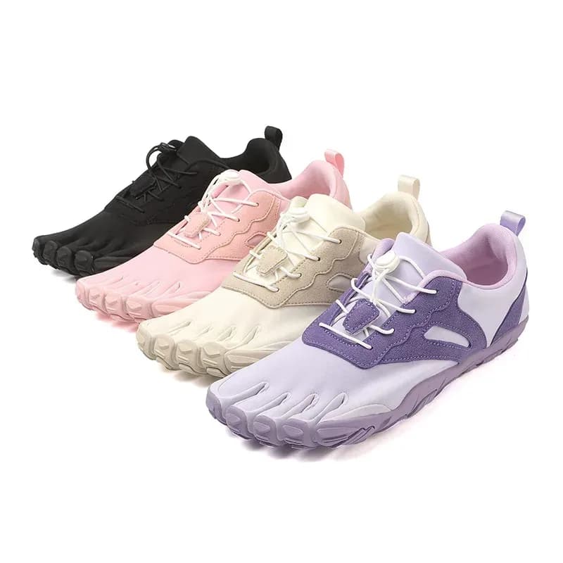 barefoot toe shoes in black, pink, beige and lavender