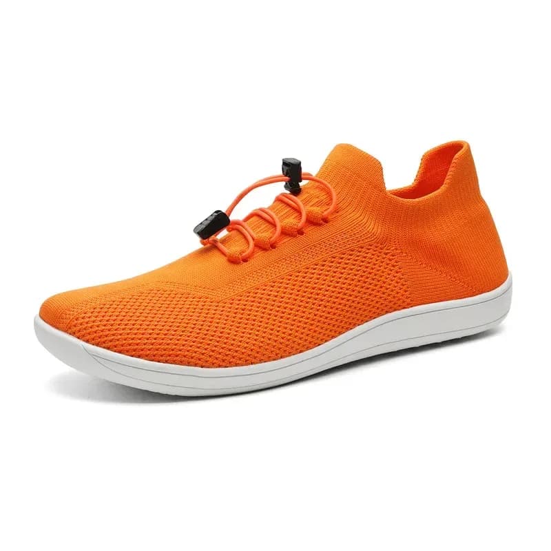 orange barefoot training shoes with knit upper