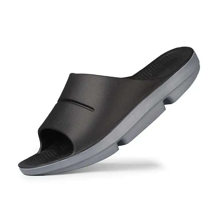 black and grey men's recovery slides with cushioned eva sole