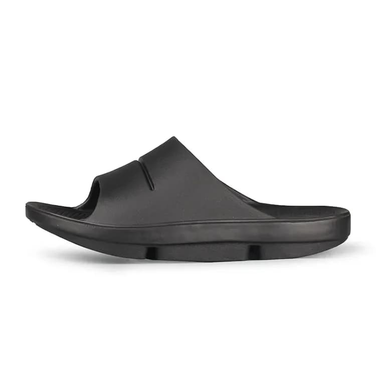 black recovery slide, profile view showing the sole shape