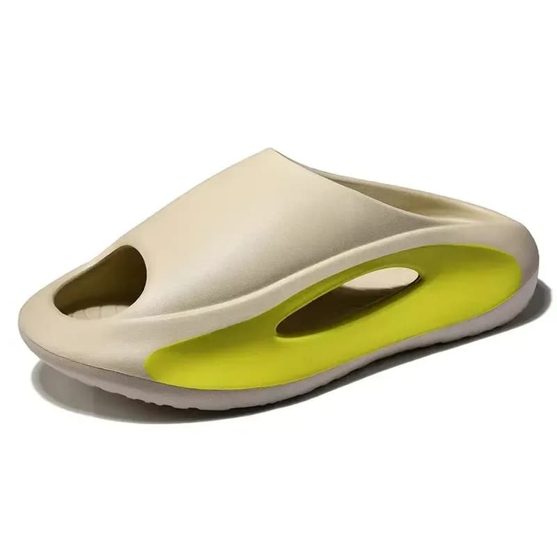 sand yellow thick platform eva slides with cutout sole