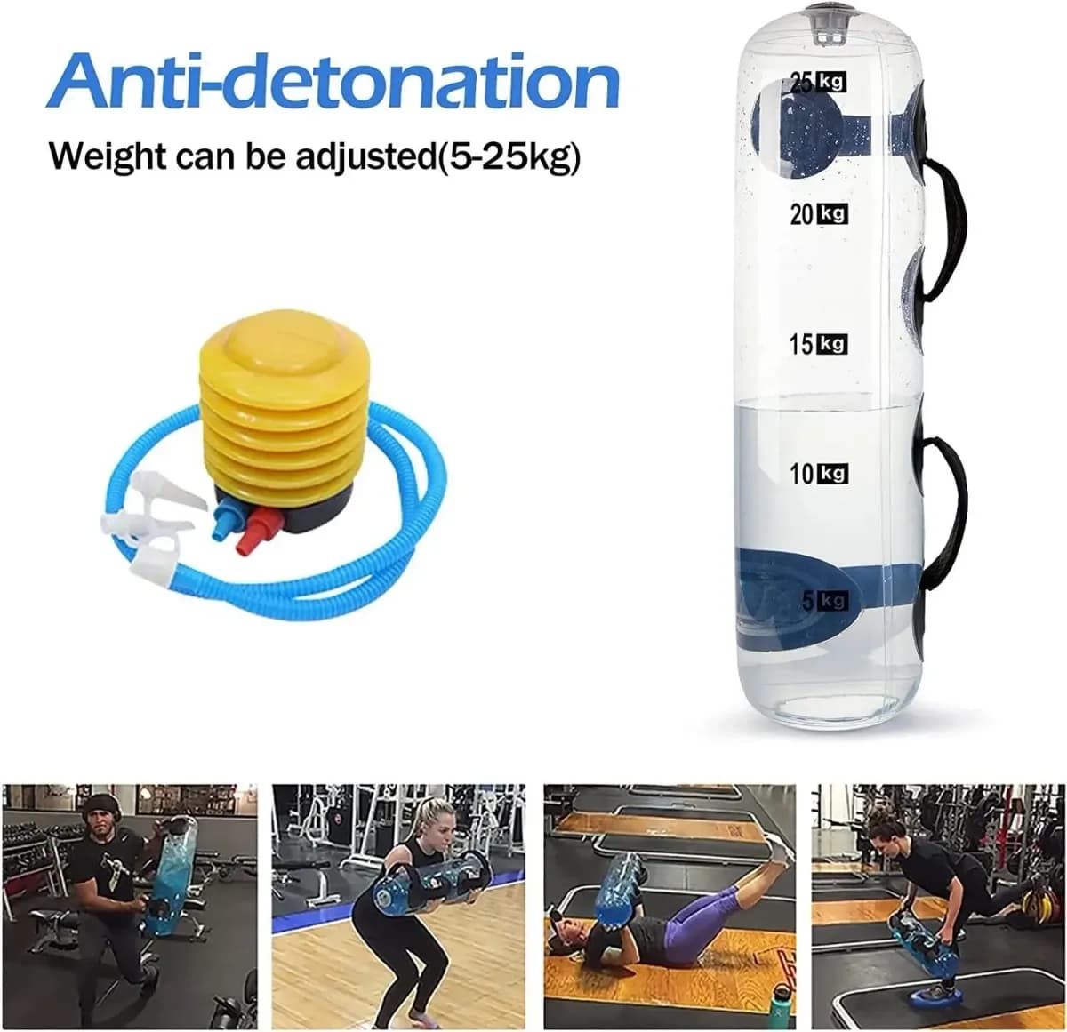 adjustable water power bag with foot pump and training photos