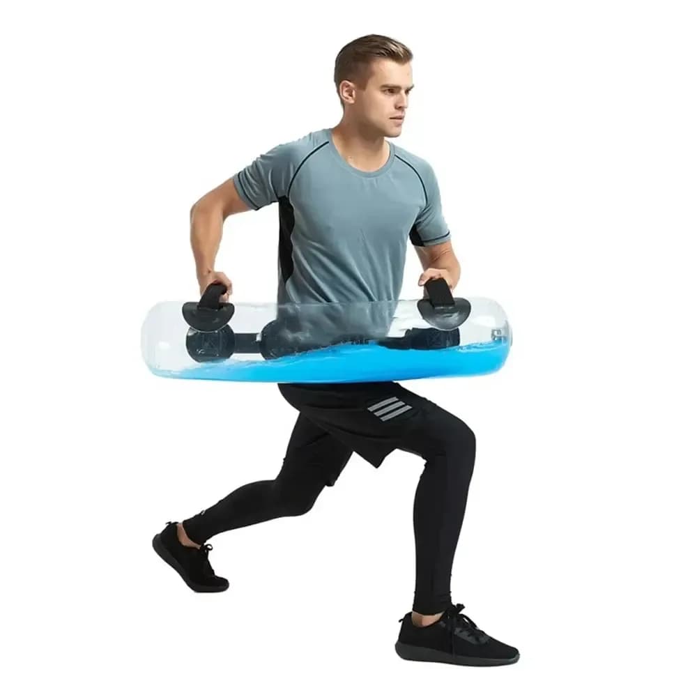 man doing a lunge with an adjustable water power bag
