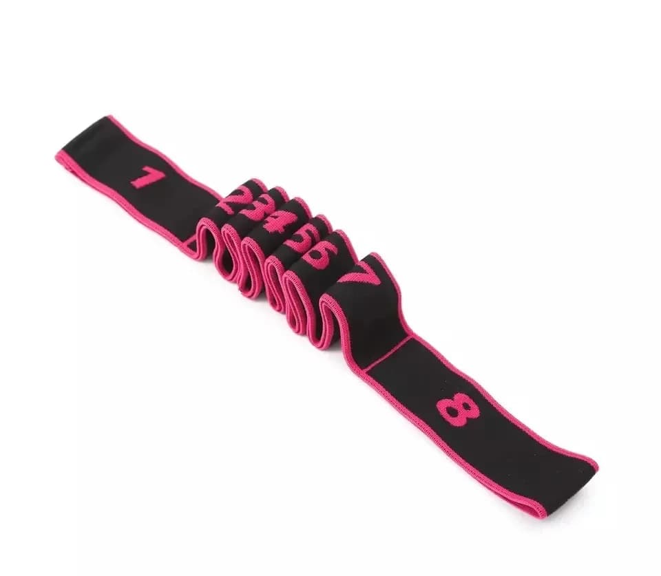 pink elastic stretching strap with 8 numbered loops