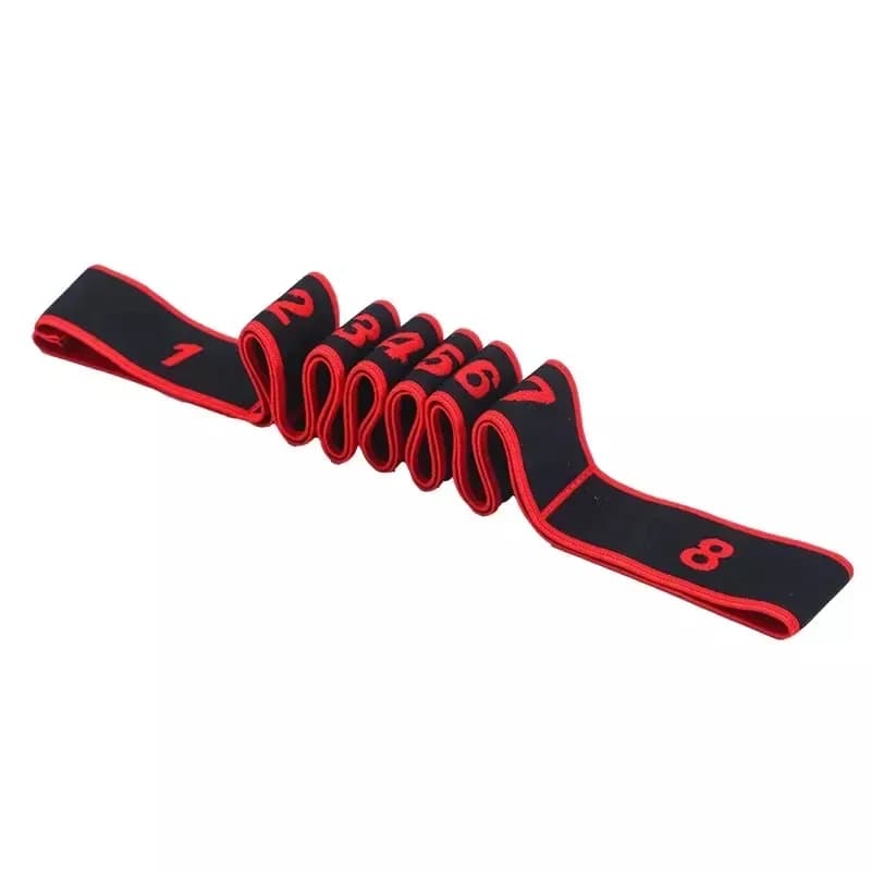 red elastic stretching strap with 8 numbered loops