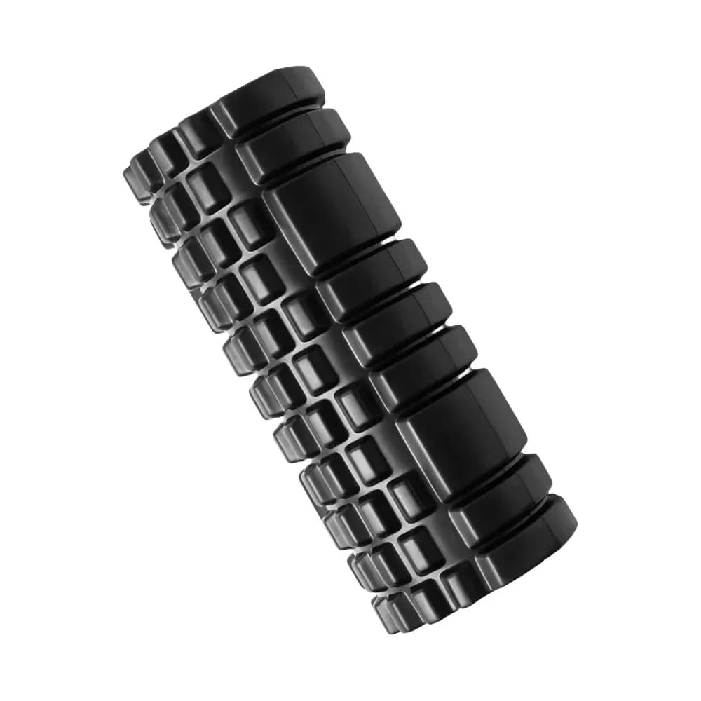 black textured grid foam roller, 33 x 14 cm