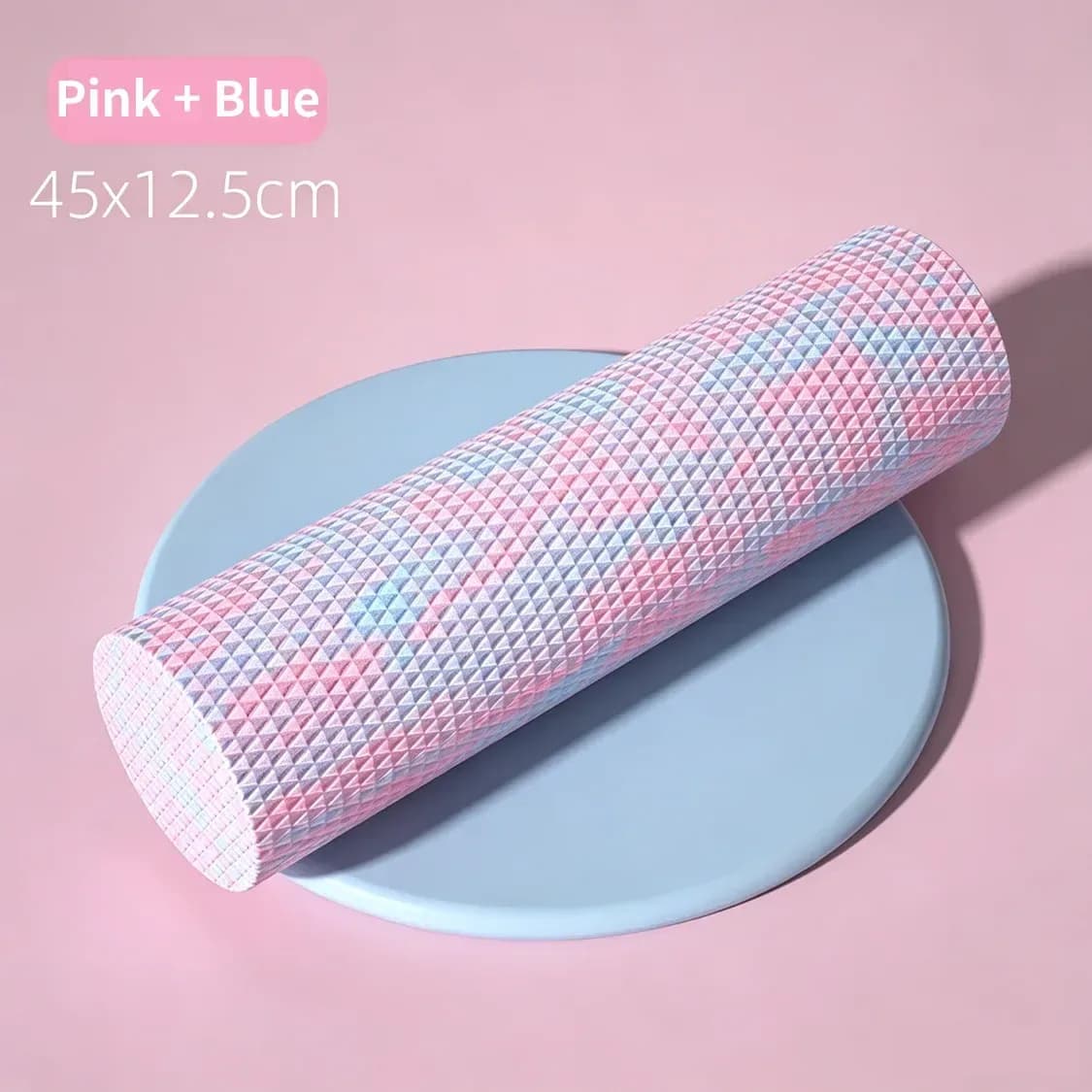 pink and blue solid EVA foam roller, 45 x 12.5 cm