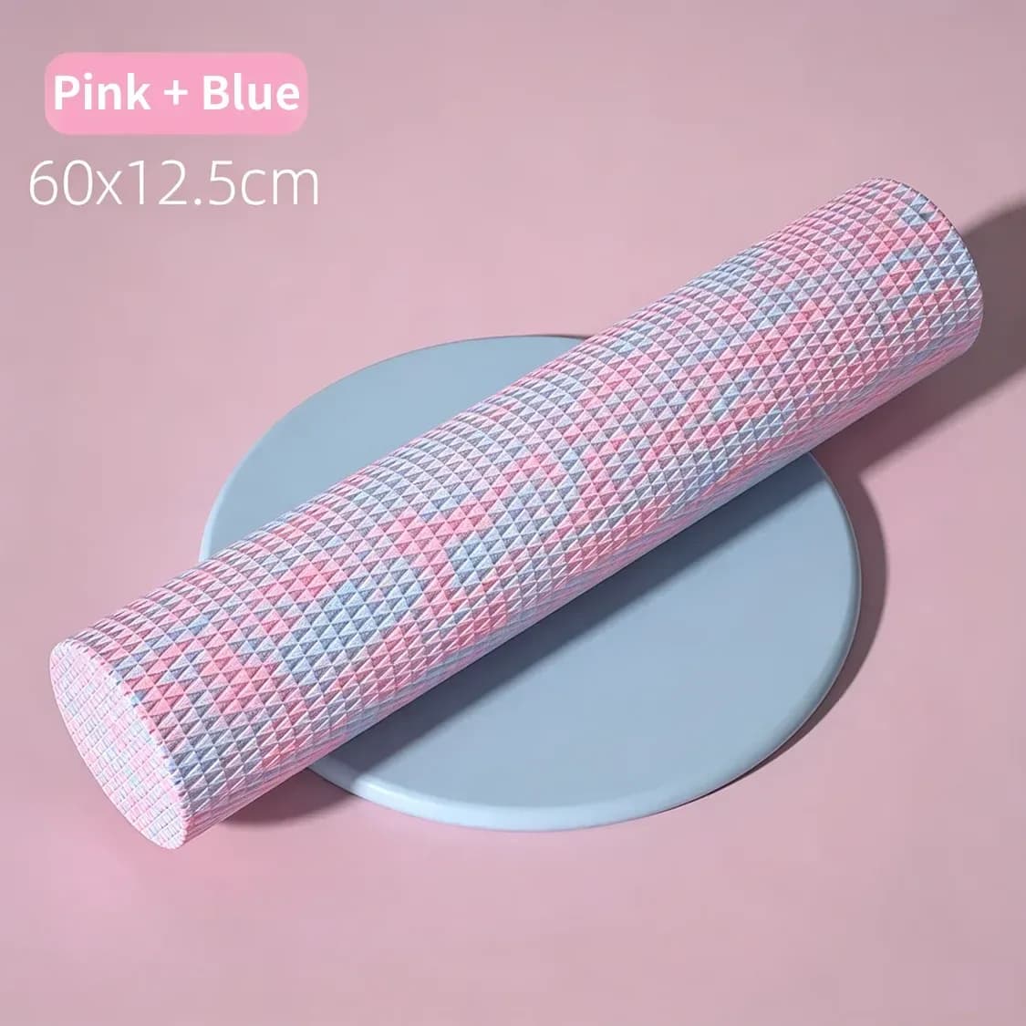 pink and blue solid EVA foam roller, 60 x 12.5 cm