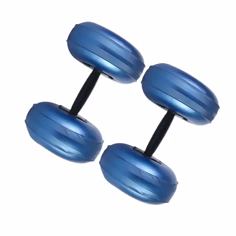 pair of blue water filled adjustable travel dumbbells