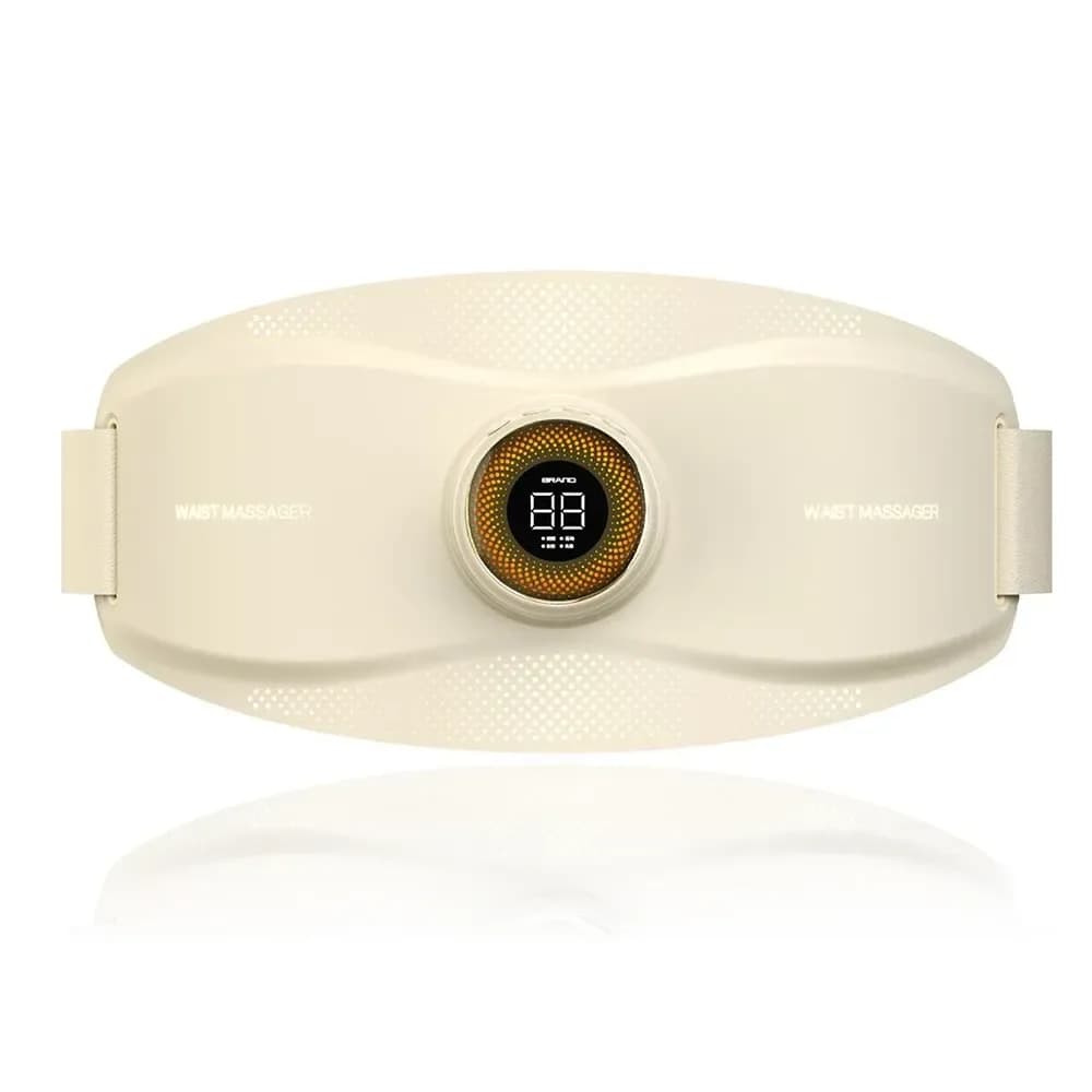 beige heated vibrating waist massage belt with round LED control